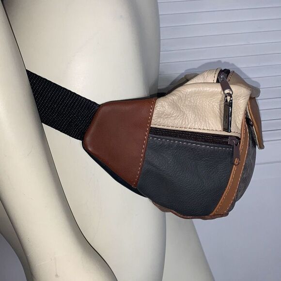 Vintage Leather Color Block Fanny Pack Waist Bag - Picture 6 of 13